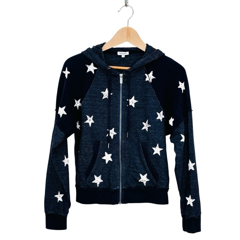 Splendid Star Print Zip Up Hoodie Hooded Sweatshirt Size Small Navy Blue White - Picture 5 of 13